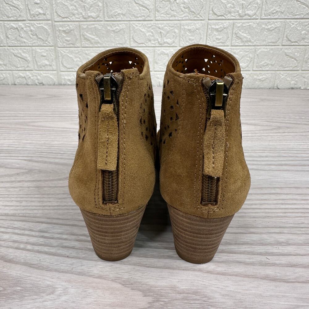 Franco Sarto Booties WMNS 6M Brown Laser Cut Ashlee Ankle Suede Block Heel Boot - Picture 3 of 9